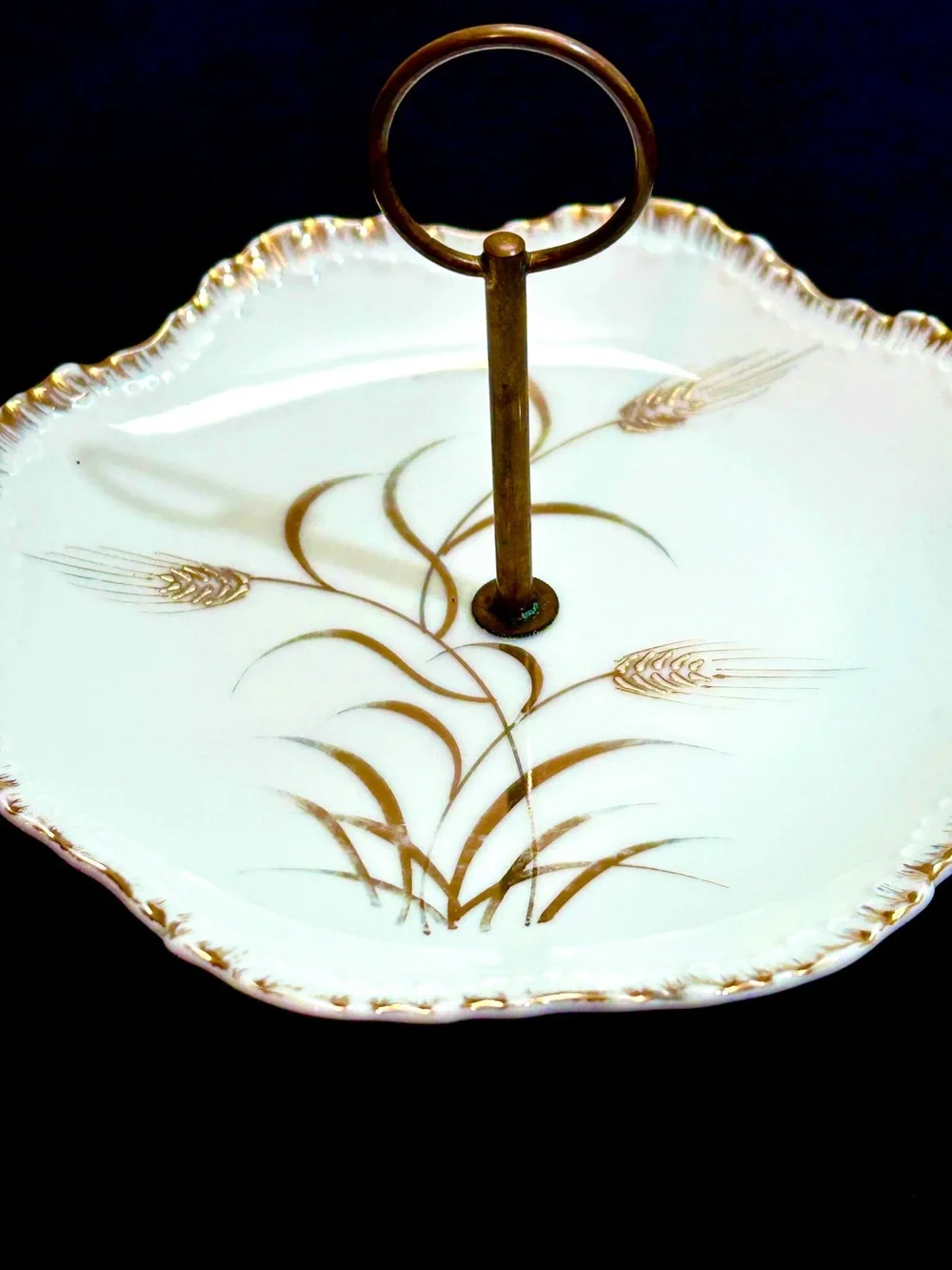 Vtg Lefton Tidbit 22K Gold Wheat Hand Painted Serving Dish Porcelain Tray 6”x6”